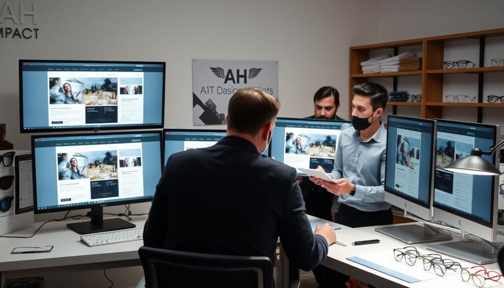 AH IMPACT team working on optician website design with client AH IMPACT team working on optician website design with client