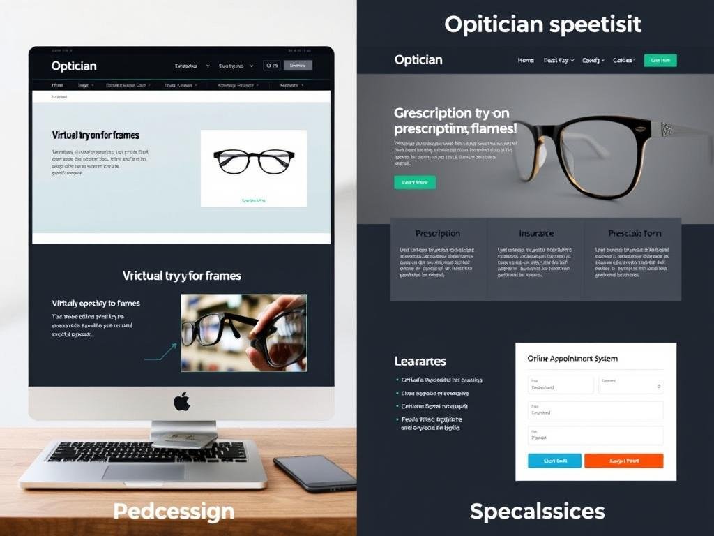 Comparison between generic website design and specialized optician website design showing industry-specific features Comparison between generic website design and specialized optician website design showing industry-specific features