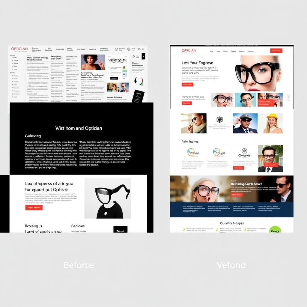 Comparison between outdated and modern optician website designs Comparison between outdated and modern optician website designs