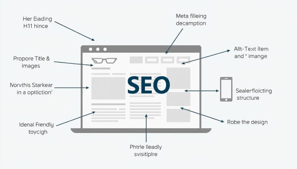 Diagram showing SEO elements for optician website design including metadata and content structure Diagram showing SEO elements for optician website design including metadata and content structure