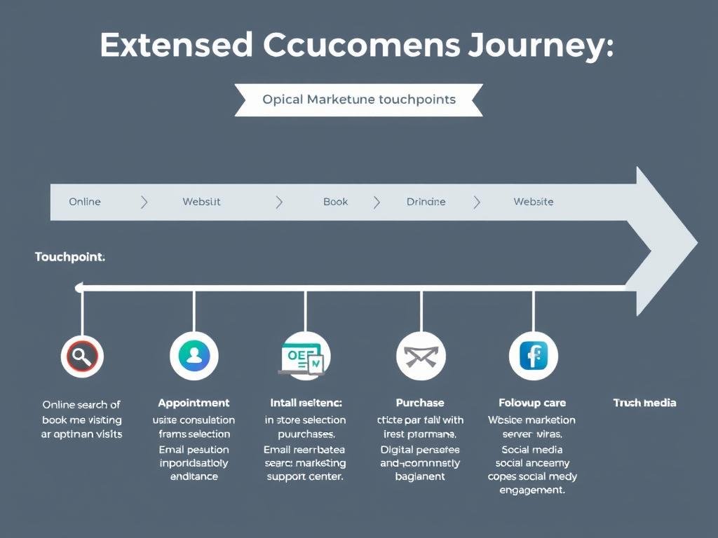 Diagram showing the optician customer journey from online search to purchase and follow-up Diagram showing the optician customer journey from online search to purchase and follow-up
