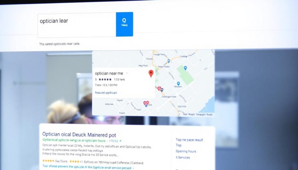 Local SEO results showing an optician business in Google Map Pack and search results Local SEO results showing an optician business in Google Map Pack and search results