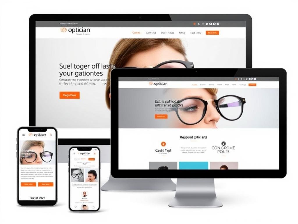 Mobile-friendly optician website displayed on multiple devices Mobile-friendly optician website displayed on multiple devices