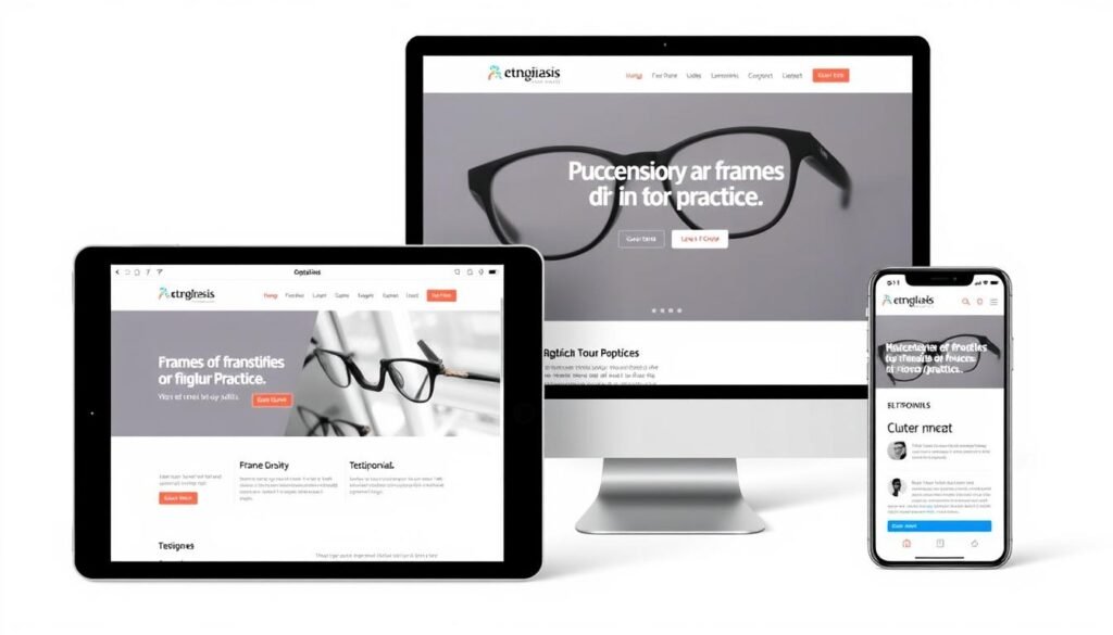 Modern optician website displayed on multiple devices showing successful design implementation Modern optician website displayed on multiple devices showing successful design implementation