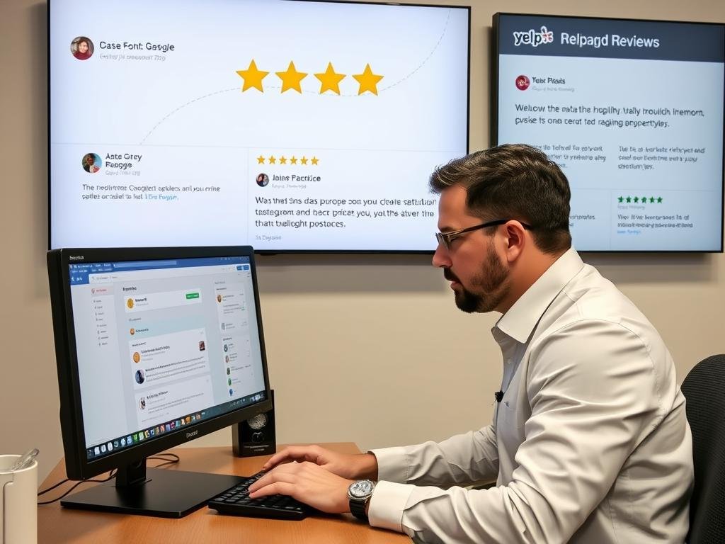 Optician responding to online reviews on multiple platforms Optician responding to online reviews on multiple platforms