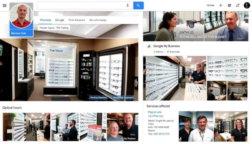 Optimized Google My Business profile for an optician showing key elements Optimized Google My Business profile for an optician showing key elements