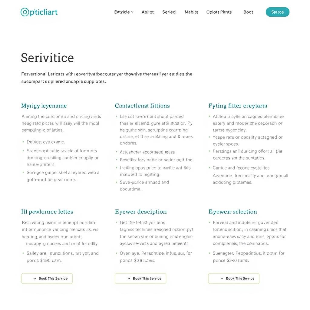 Well-structured services page for an optician website with clear descriptions Well-structured services page for an optician website with clear descriptions
